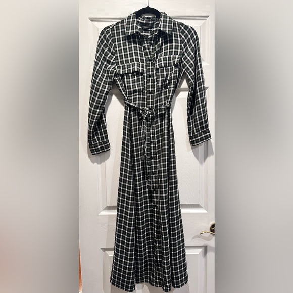 NWOT ZARA Green Plaid Midi Shirt Dress - Picture 4 of 5